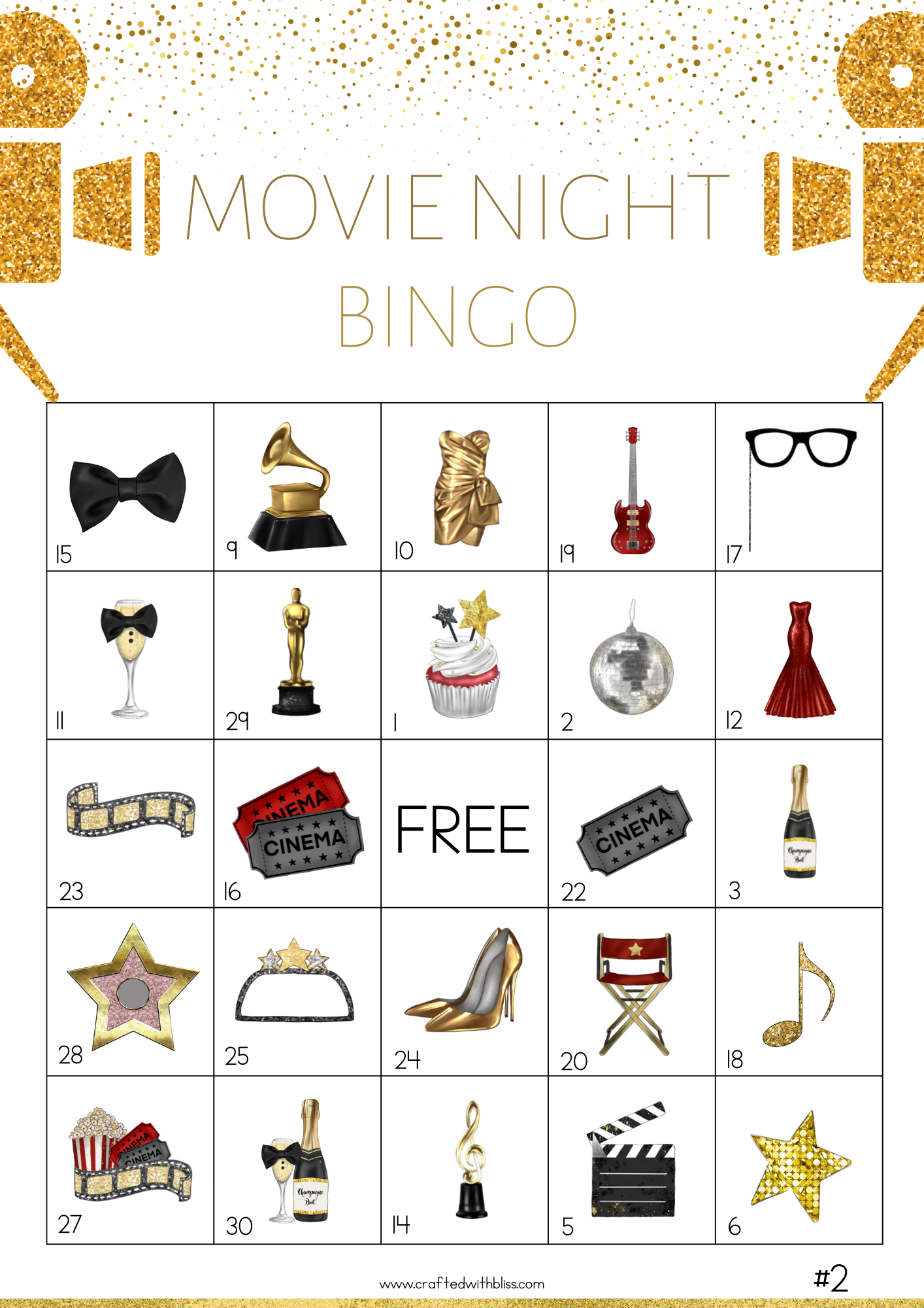 50 Movie Night Bingo Cards (5x5) – CraftedwithBliss