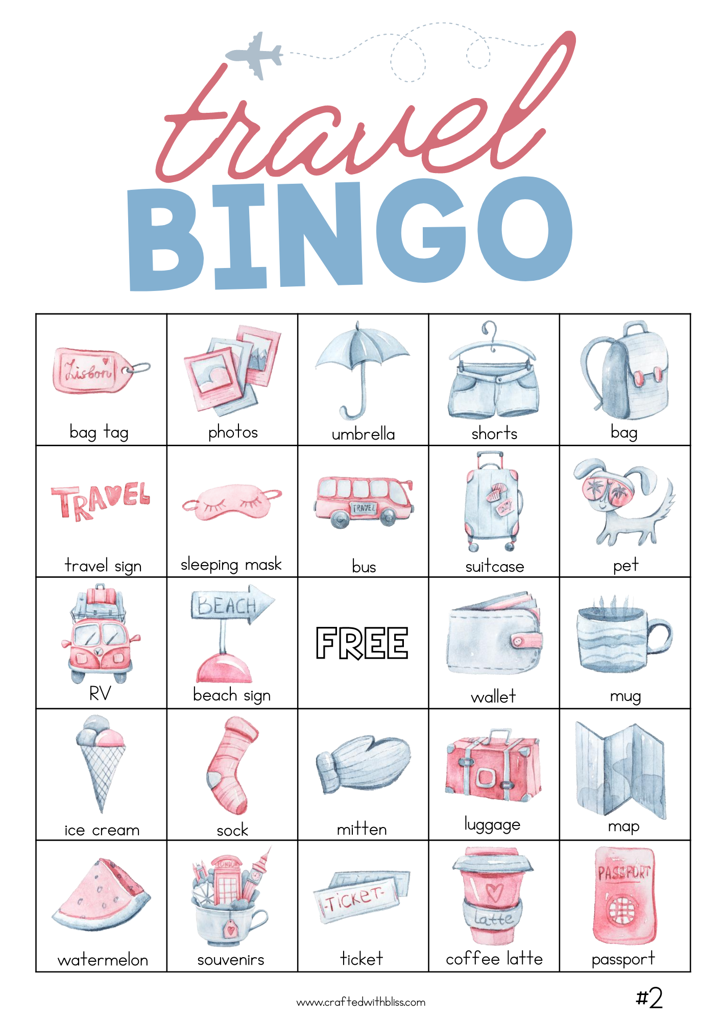 50 Travel Bingo Cards (5x5)