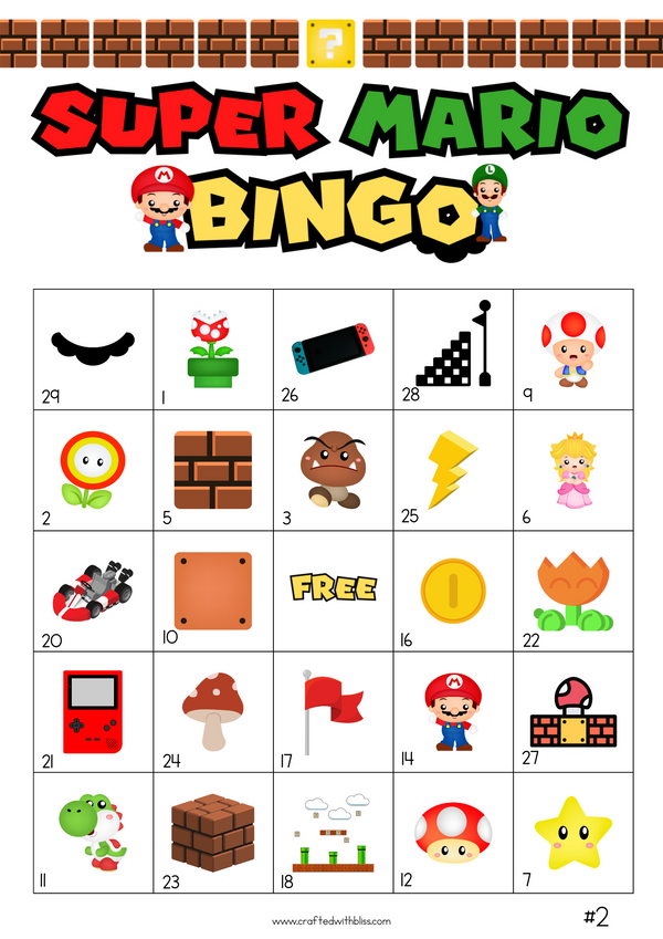 50 Super Mario Bingo Cards (5x5) – CraftedwithBliss