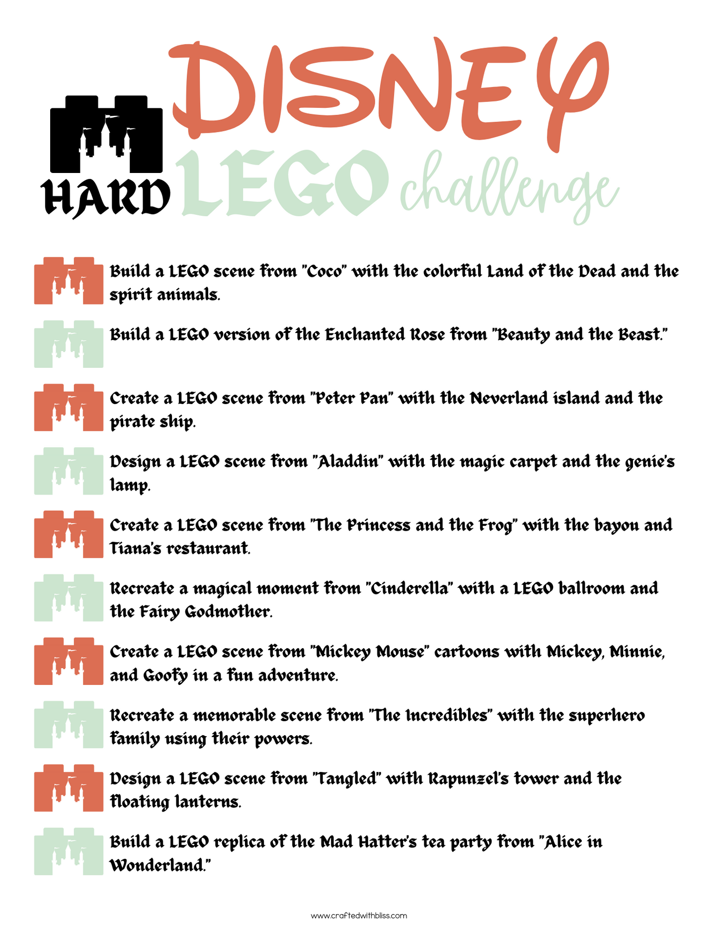 Disney Lego Challenge Printable