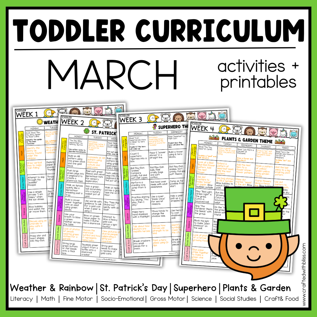 March Toddler Curriculum Activities and Printable Tot School Homeschool St. Patrick's Day