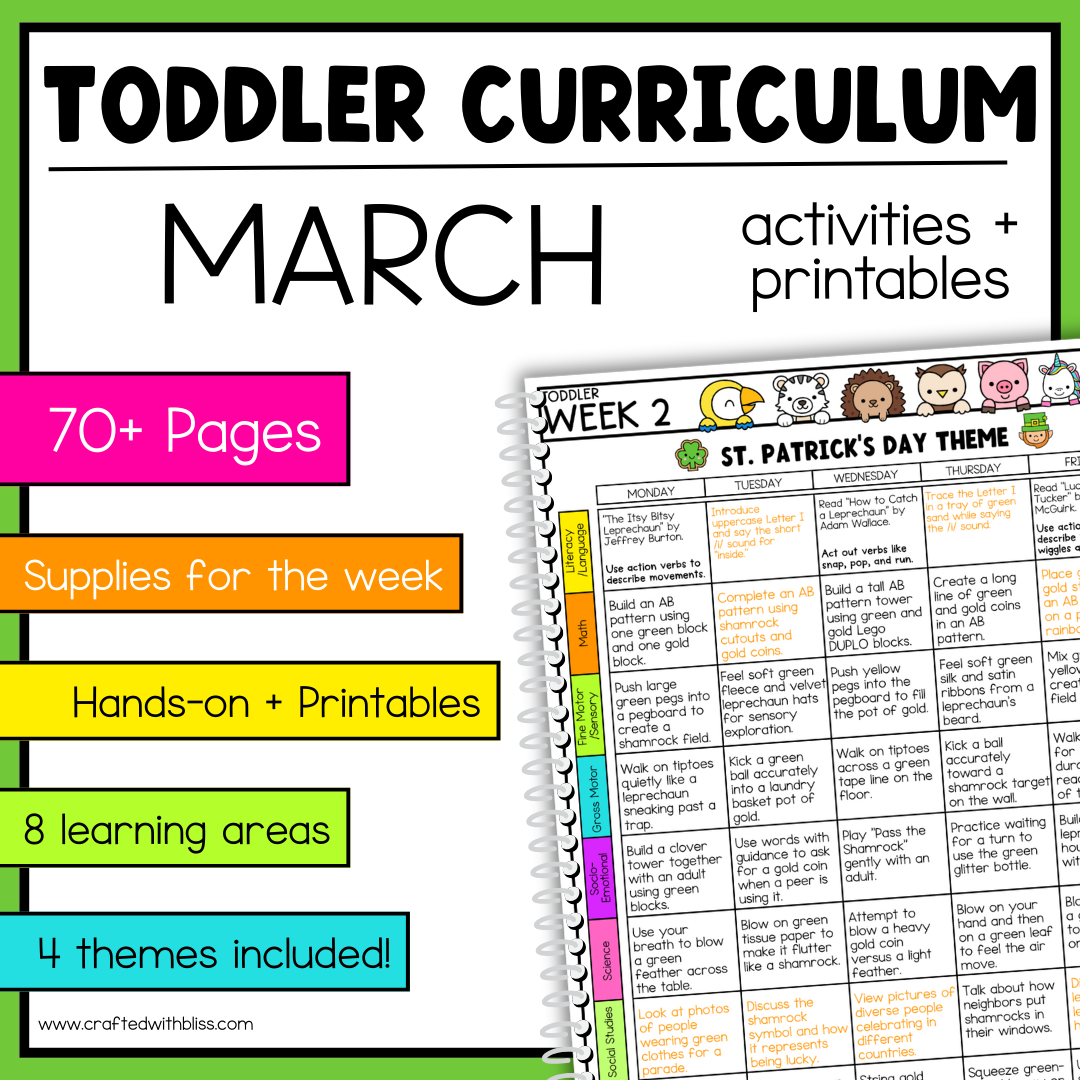 March Toddler Curriculum Activities and Printable Tot School Homeschool St. Patrick's Day