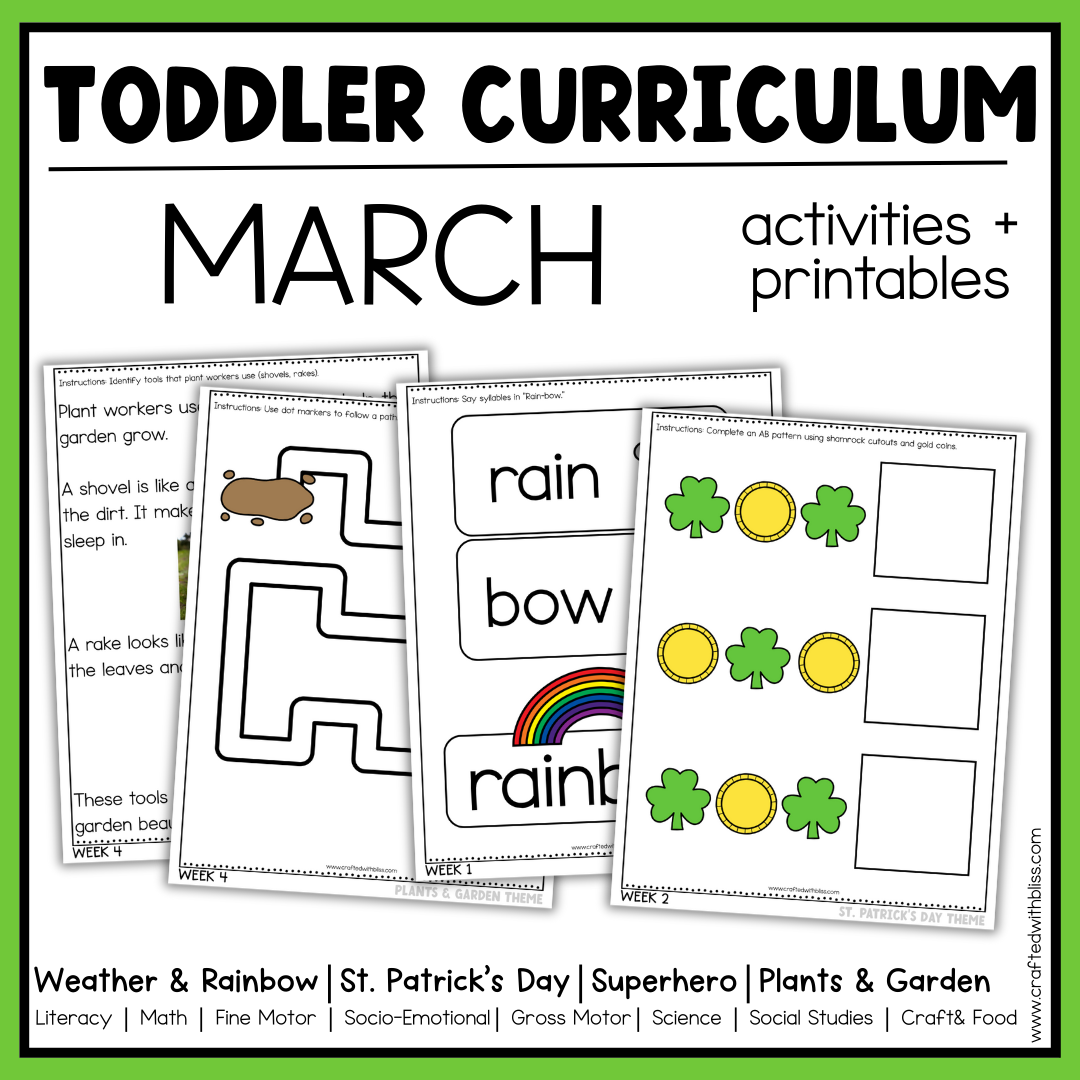 March Toddler Curriculum Activities and Printable Tot School Homeschool St. Patrick's Day