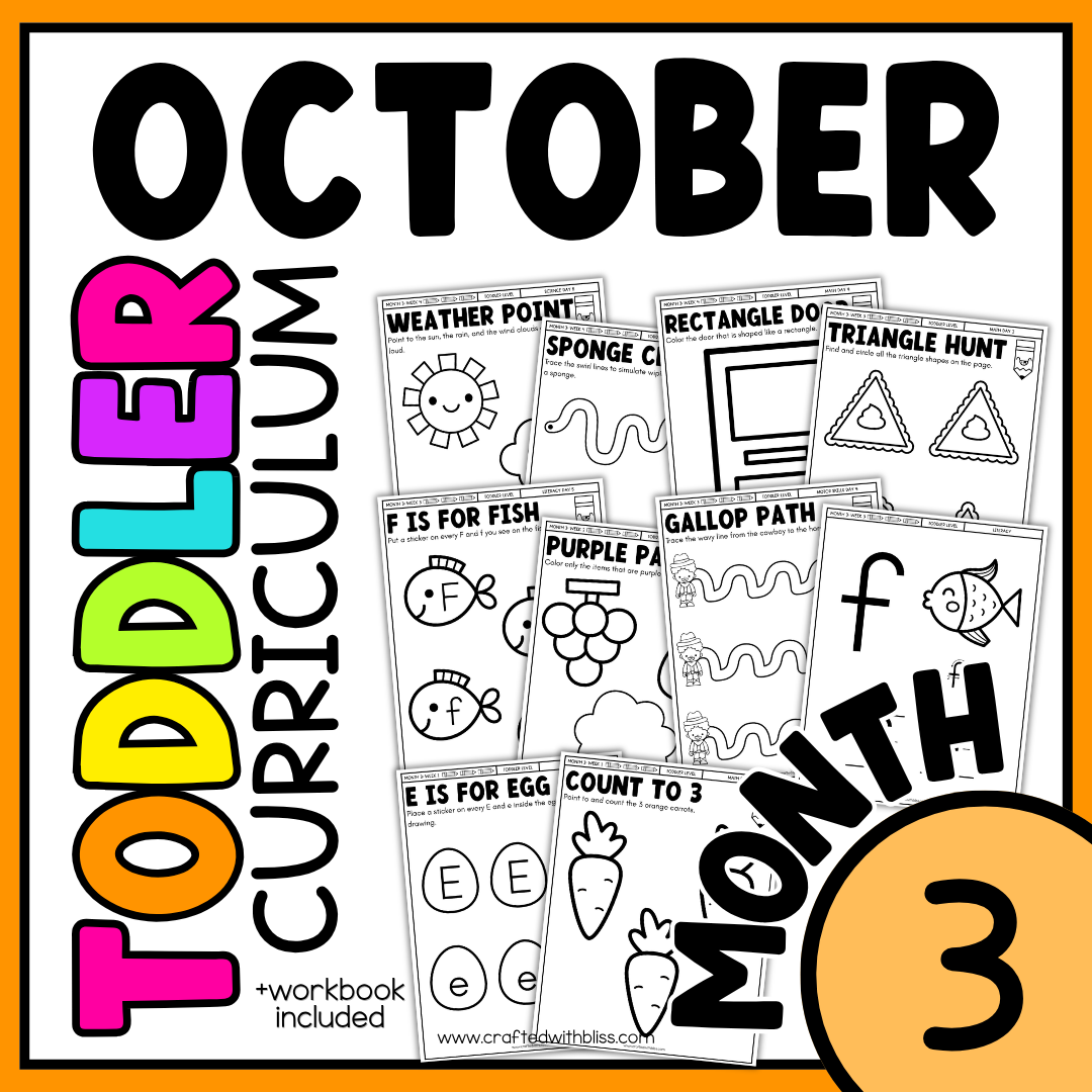October Month 3 Toddler Curriculum Workbook Homeschool Tot School Daycare
