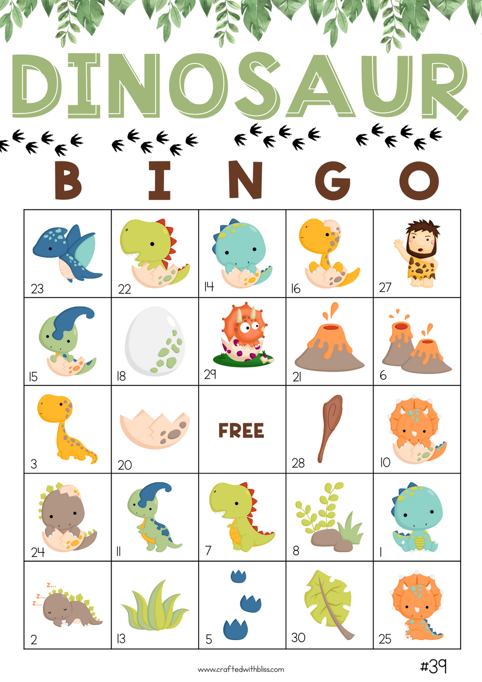 50 Dinosaur Bingo Cards (5x5) – Craftedwithbliss