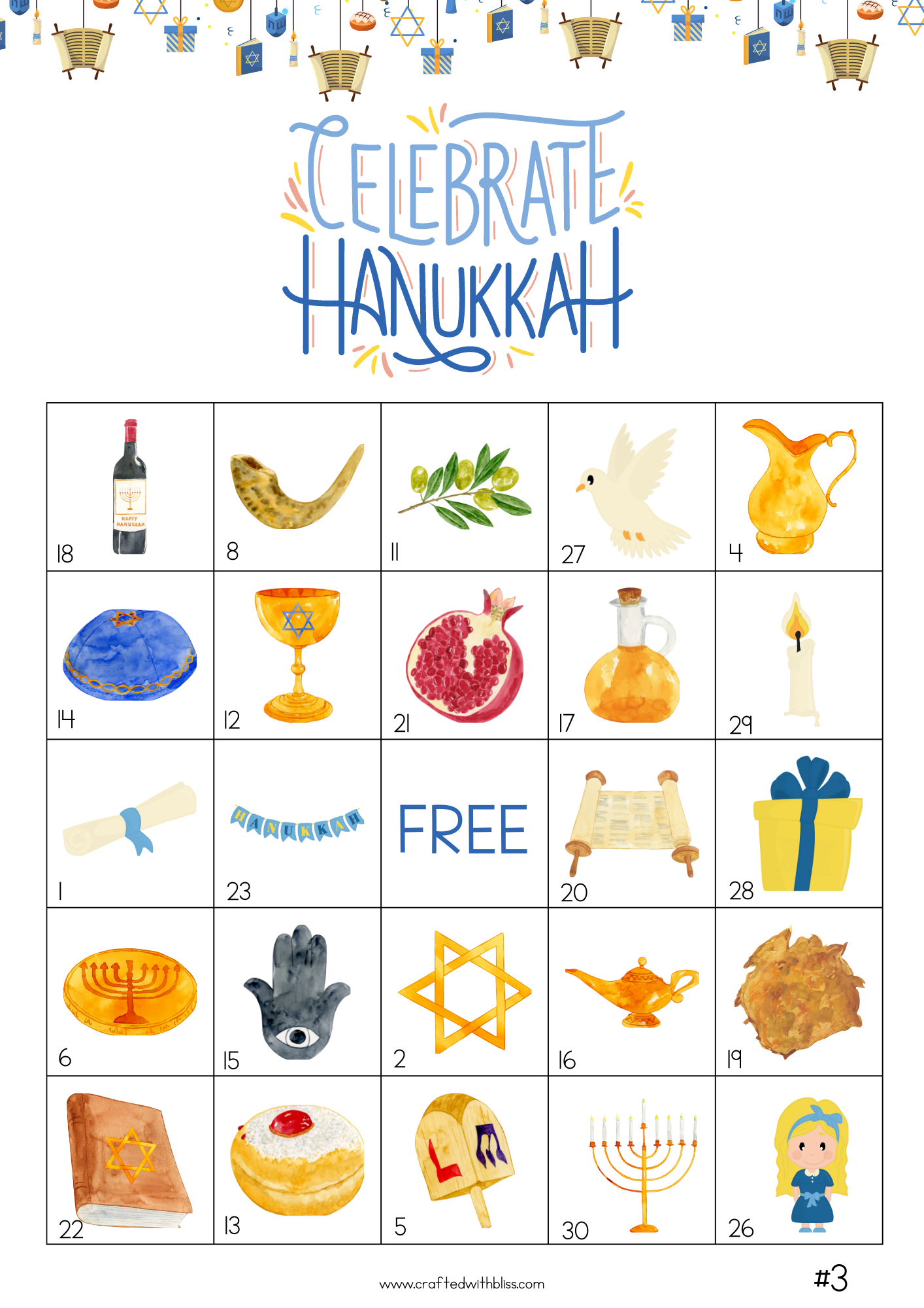 50 Hanukkah Bingo Cards (5x5)
