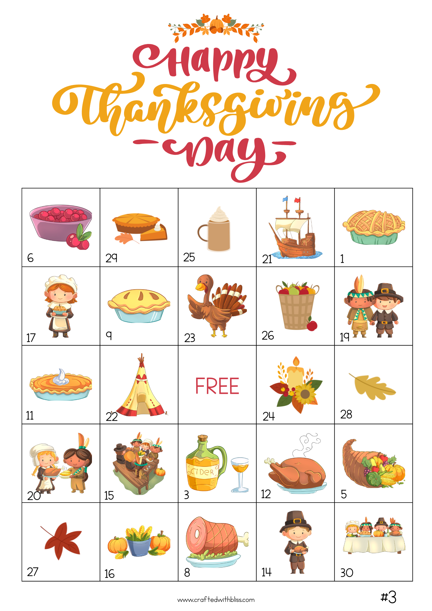 50 Thanksgiving Bingo Cards (5x5)