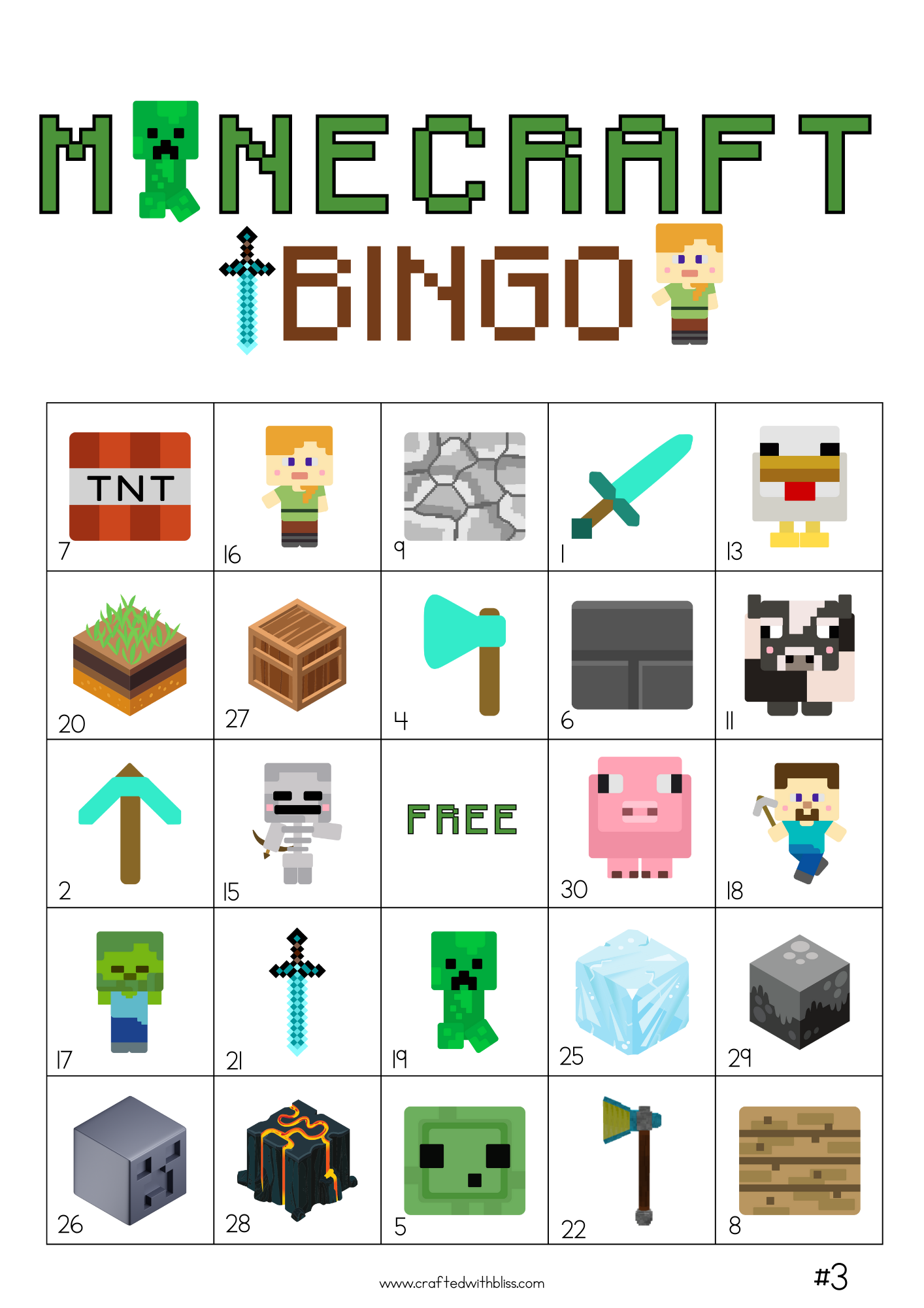 50 Minecraft Bingo Cards (5x5)