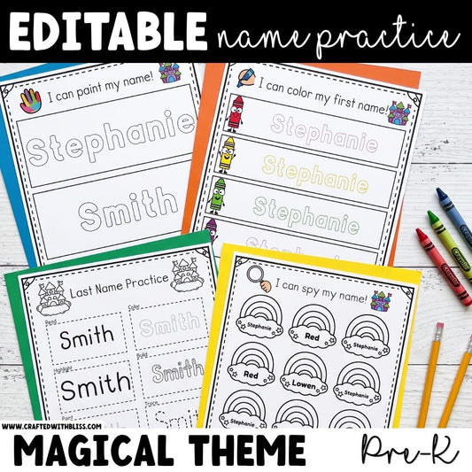 Editable Name Practice Printable PreK Writing Center Life Skill Mini Bundle