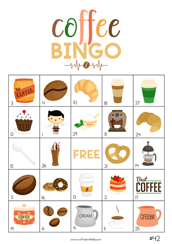 50 Coffee Bingo Cards (5x5) – CraftedwithBliss