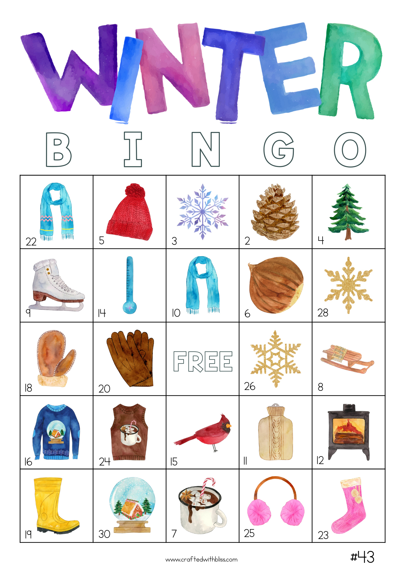 50 Winter Bingo Cards (5x5)