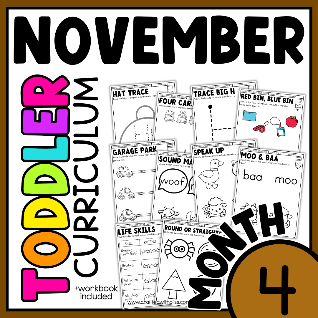 November Month 4 Toddler Curriculum Workbook Homeschool Tot School Daycare