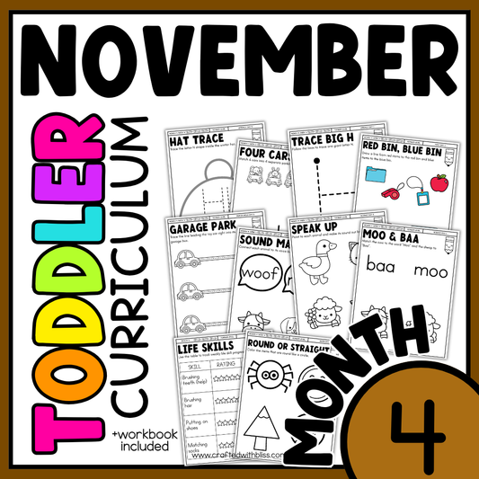 November Month 4 Toddler Curriculum Workbook Homeschool Tot School Daycare