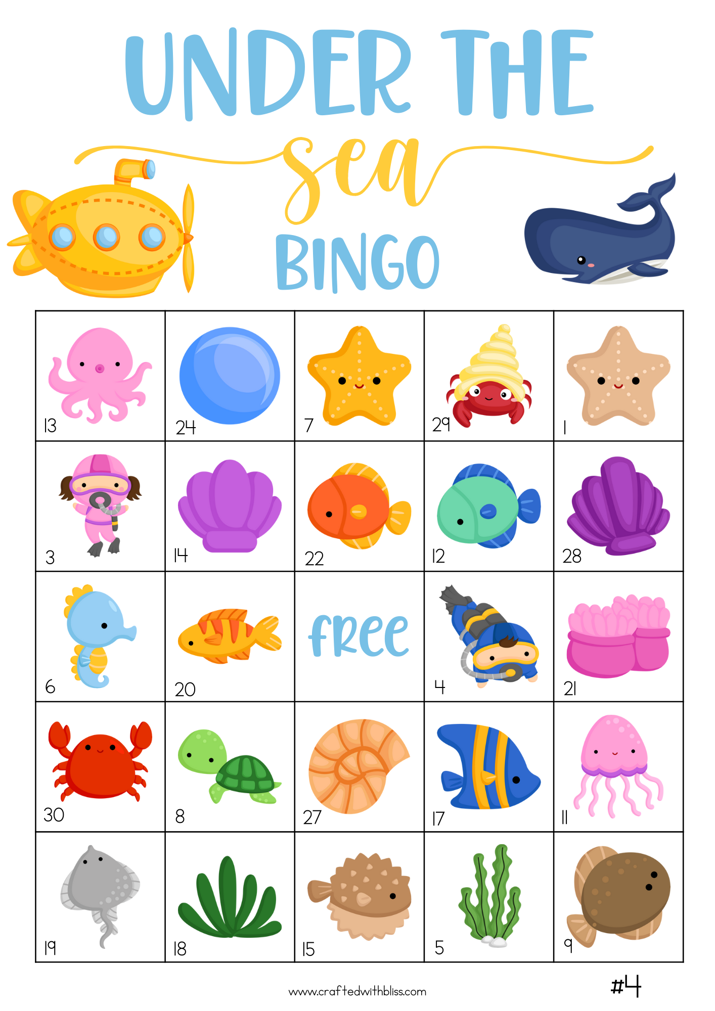 50 Under the Sea Theme Bingo Cards (5x5)
