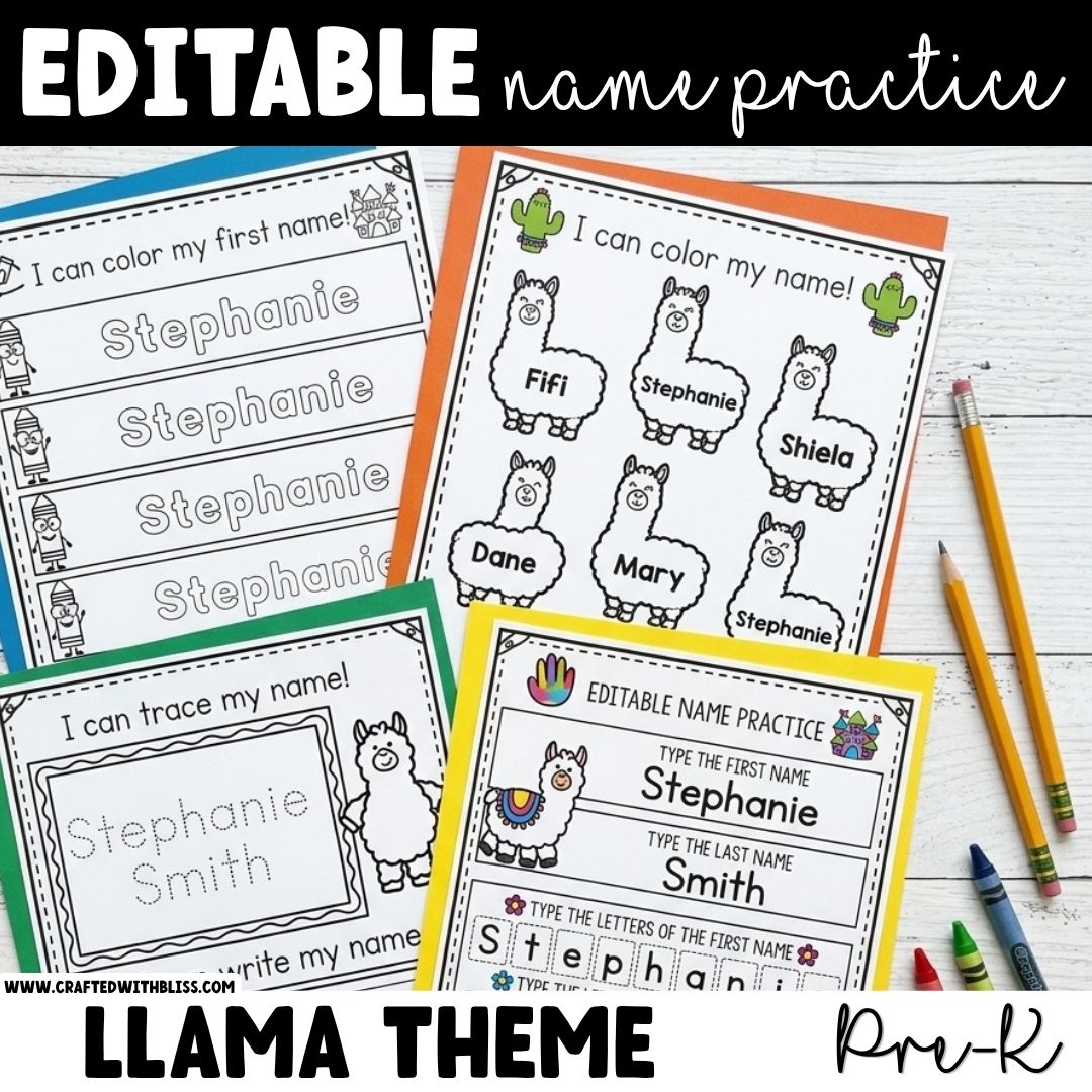 Editable Name Practice Printable PreK Writing Center Life Skill Mini Bundle