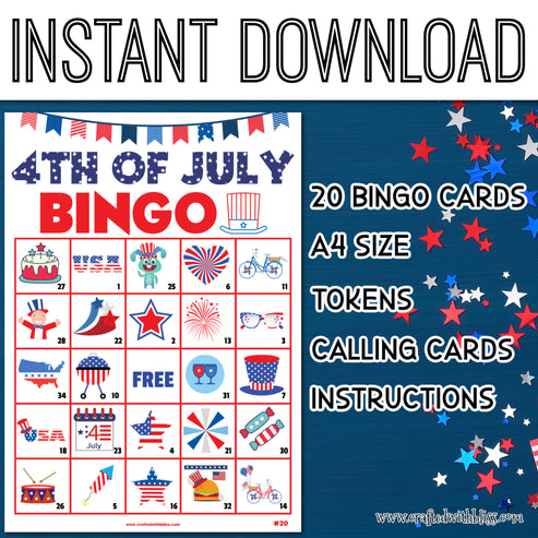 4th of July Bingo For Kids - 20 Cards – CraftedwithBliss