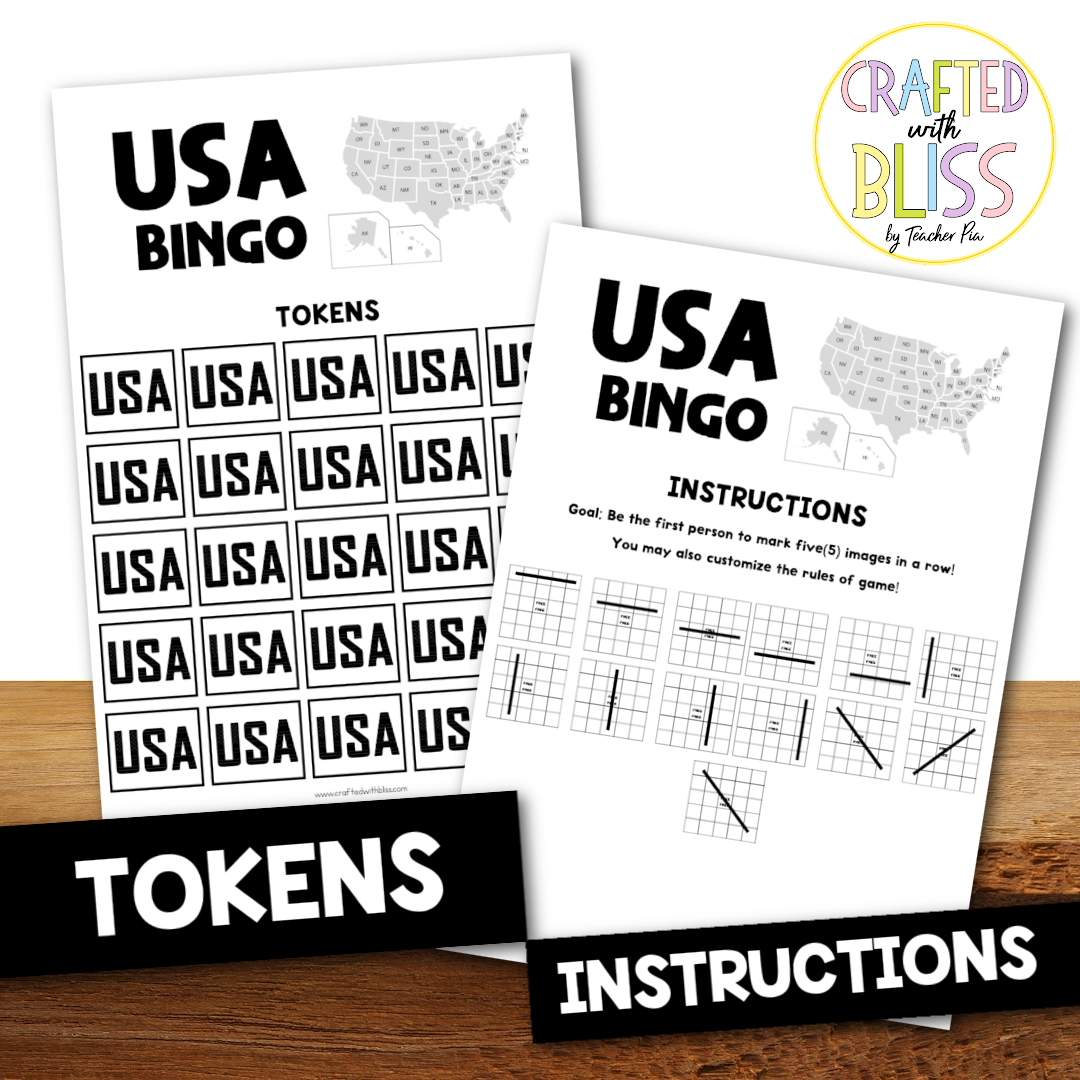 50 USA States Bingo Cards (5x5)