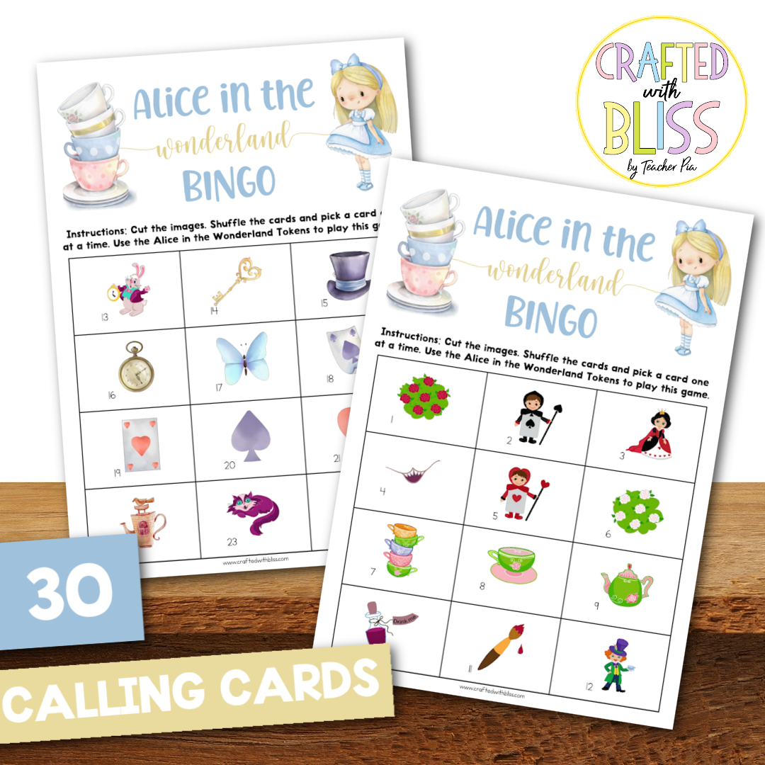 50 Alice in the Wonderland Bingo Cards (5x5)