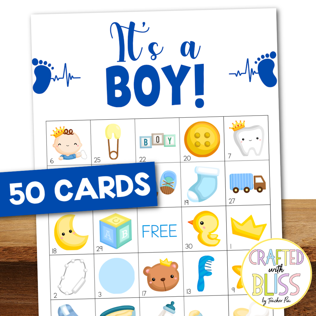 50 It's A Boy Bingo Cards (5x5)