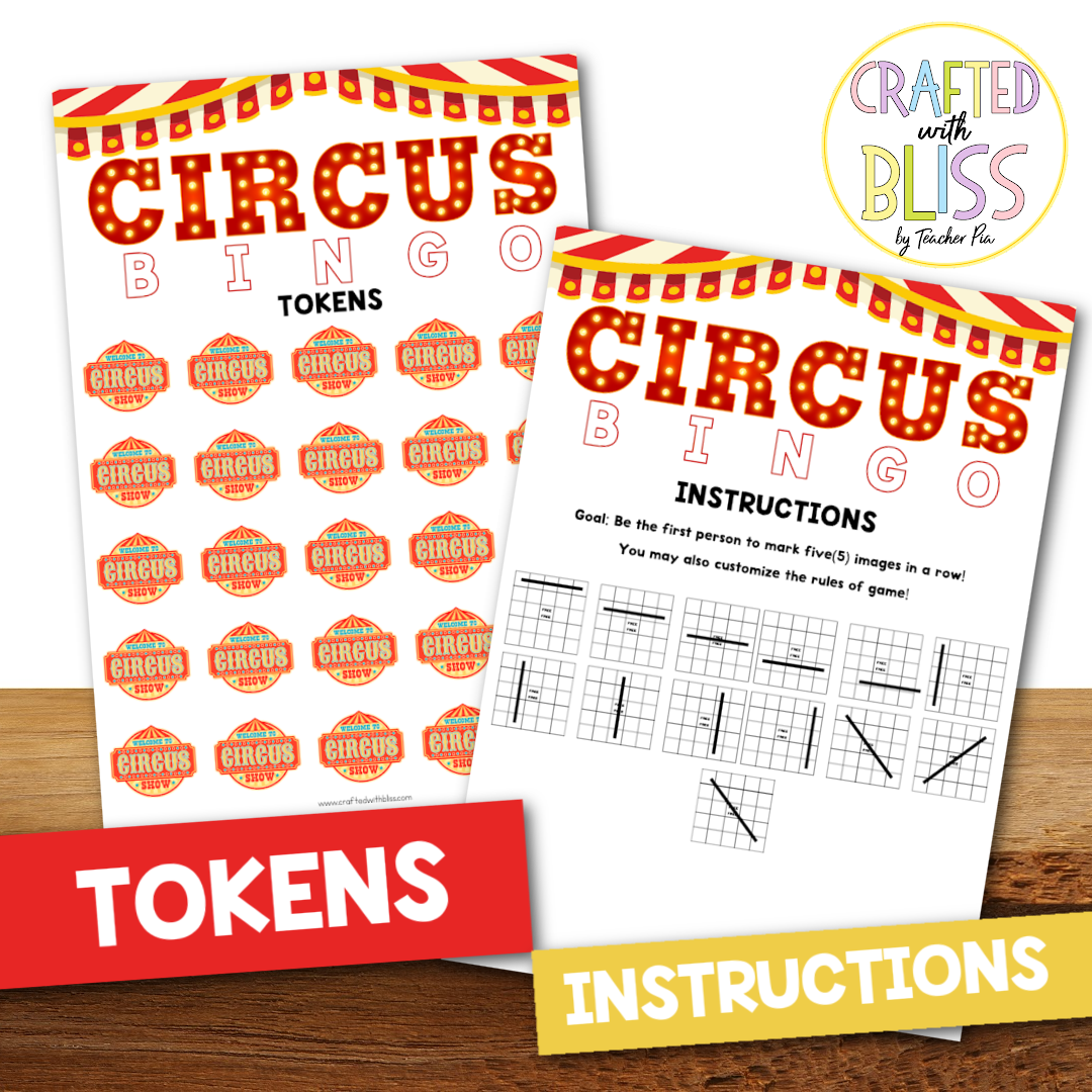 50 Circus Bingo Cards (5x5)