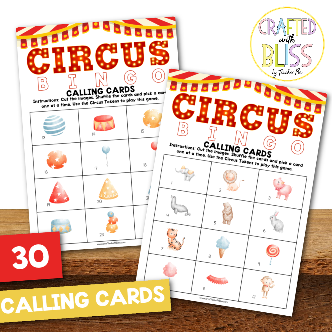 50 Circus Bingo Cards (5x5)