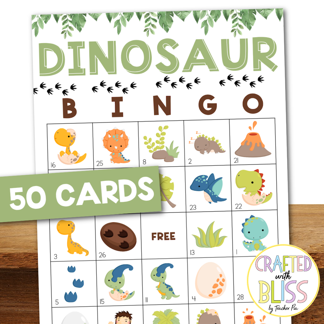 50 Dinosaur Bingo Cards (5x5) – CraftedwithBliss