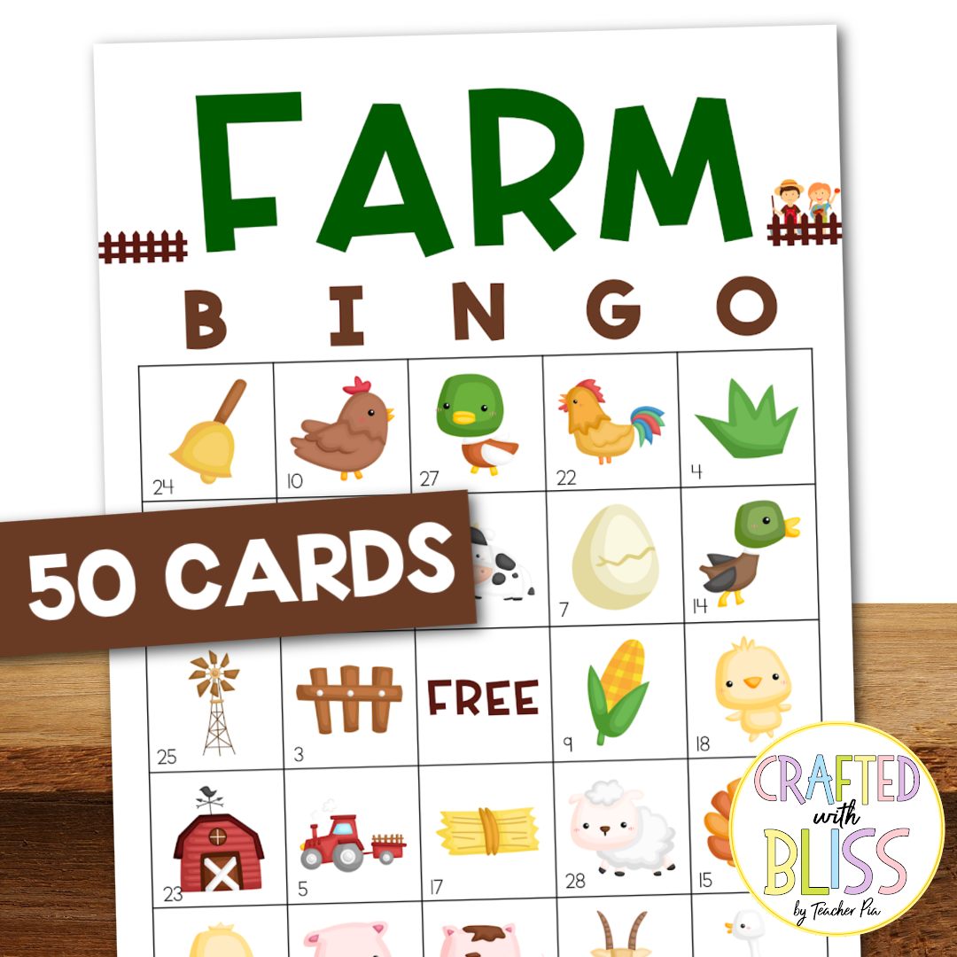 50 Farm Bingo Cards (5x5) – CraftedwithBliss