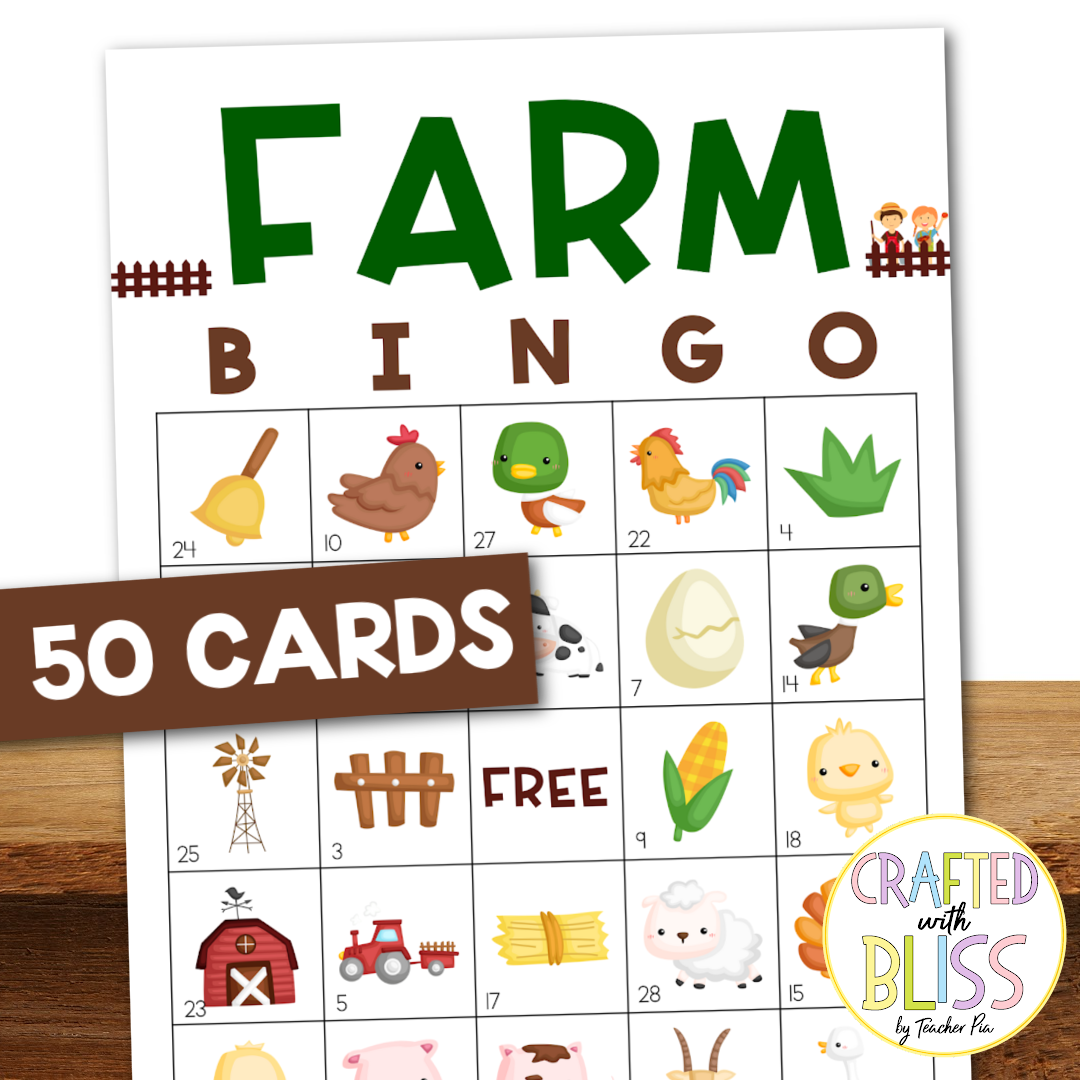 50 Farm Bingo Cards (5x5)