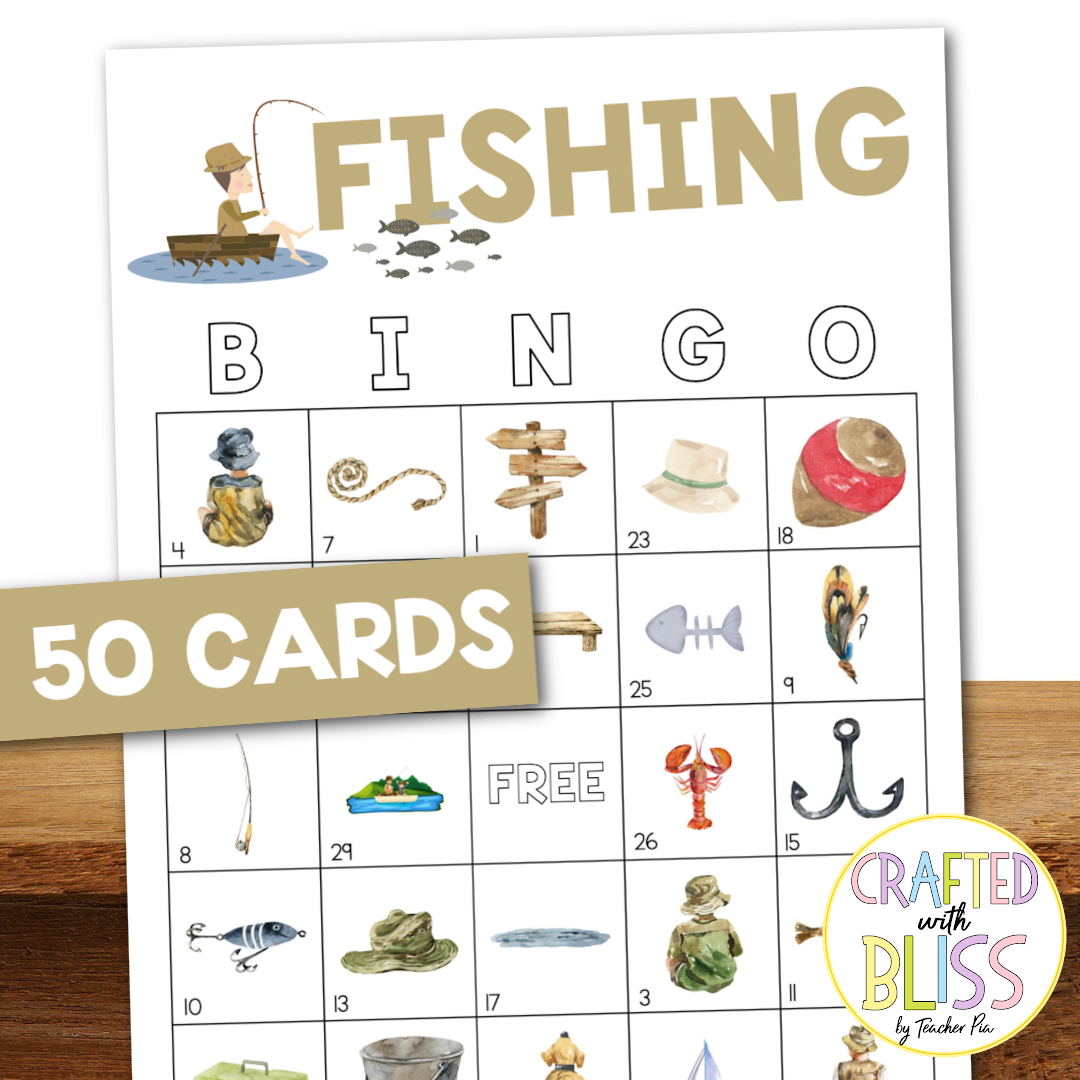 50 Fishing Bingo Cards (5x5)