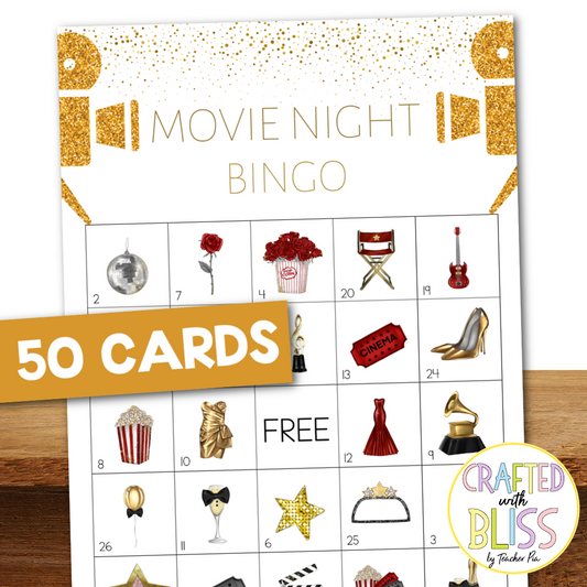50 Movie Night Bingo Cards (5x5)