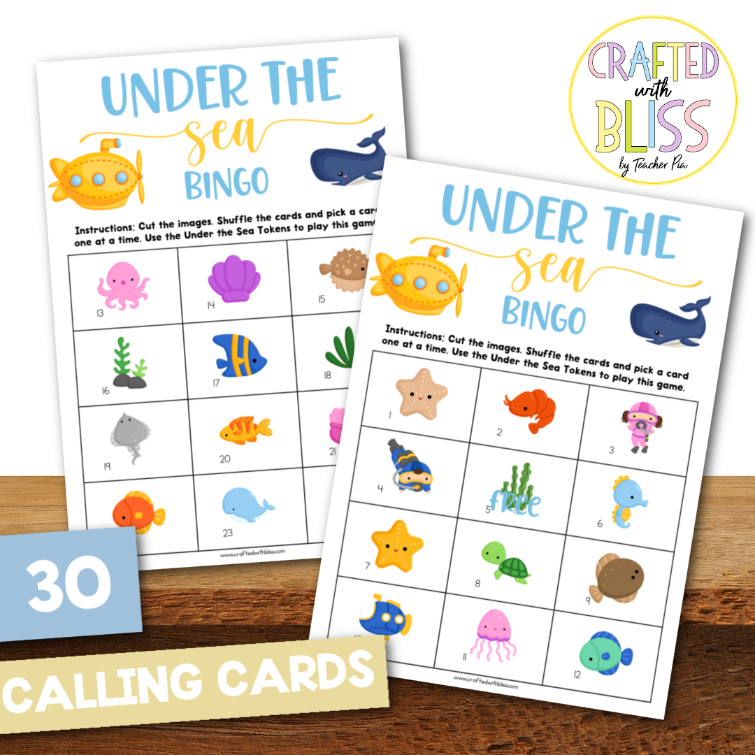 50 Under the Sea Theme Bingo Cards (5x5)