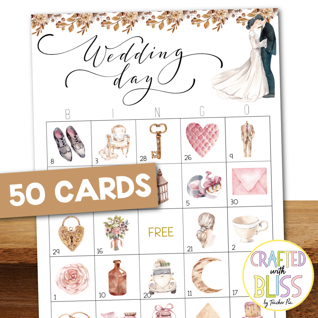 50 Vintage Wedding Bingo Cards (5x5)