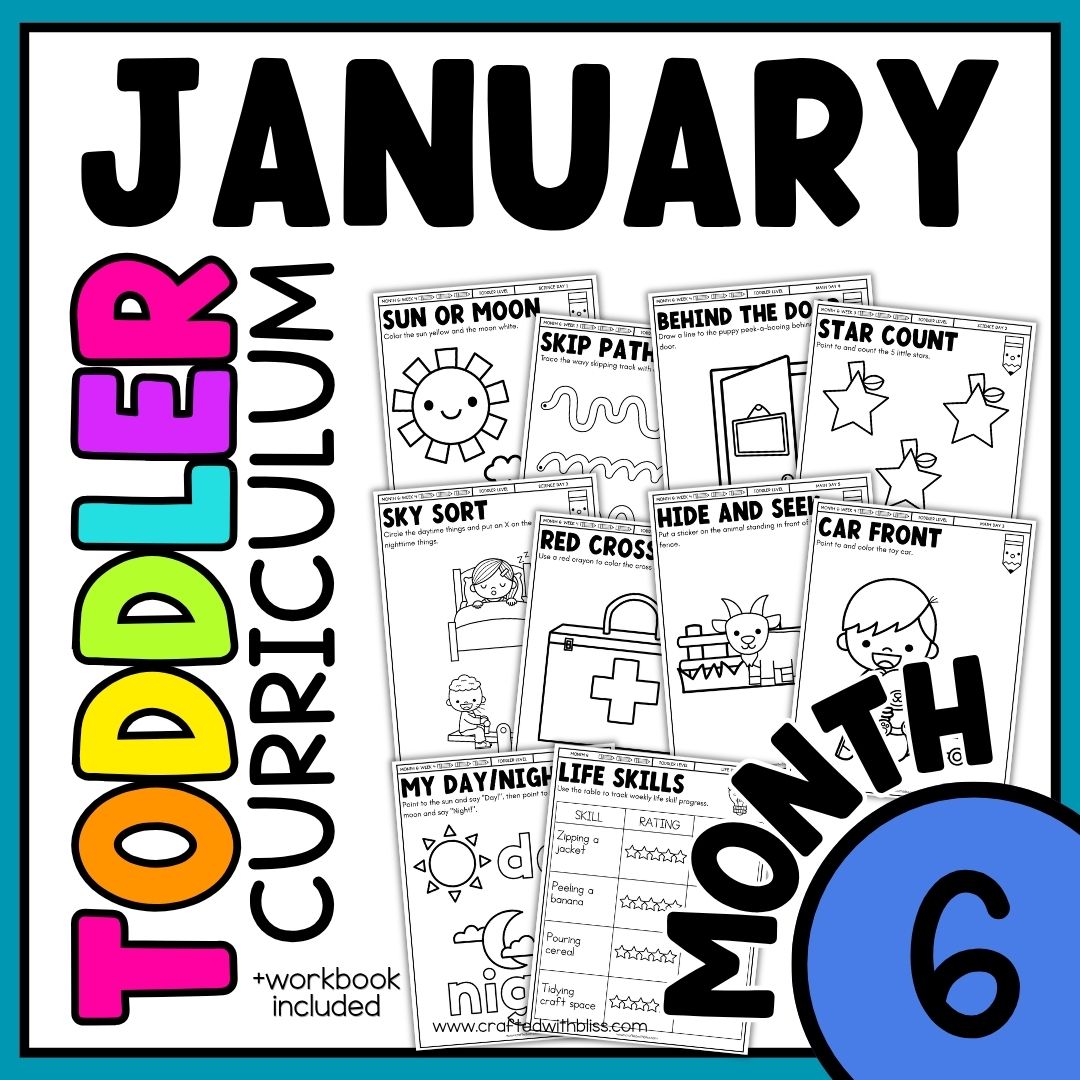 January Month 6 Toddler Curriculum Workbook Homeschool Tot School Daycare Tot Curriculum