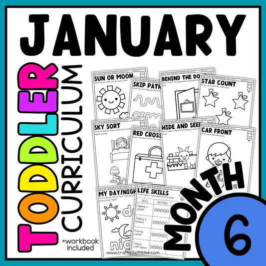 January Month 6 Toddler Curriculum Workbook Homeschool Tot School Daycare Tot Curriculum