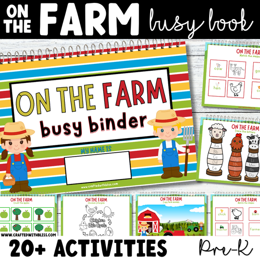 On The Farm Busy Book PreK and Toddler Learning Binder Activities Science Center