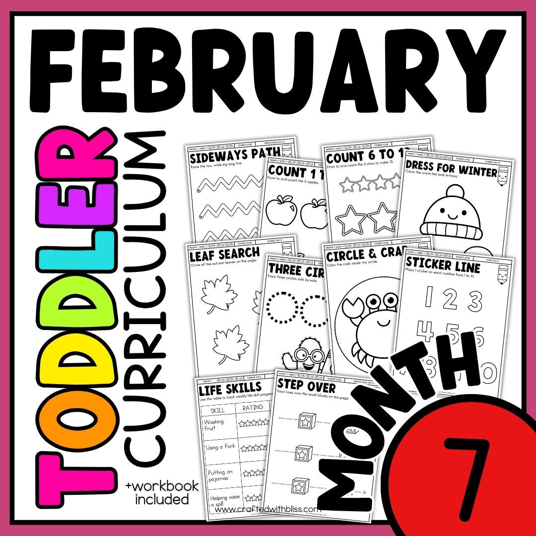 February Month 7 Toddler Curriculum Workbook Homeschool Tot School Daycare