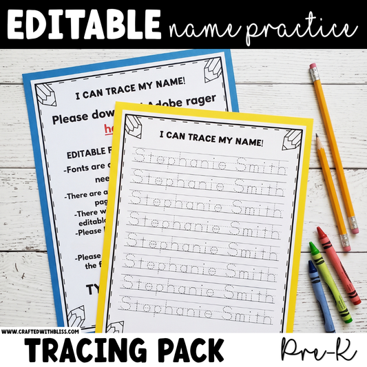 Editable Name Practice Printable 50 Tracing Pages PreK Writing Center Life Skill
