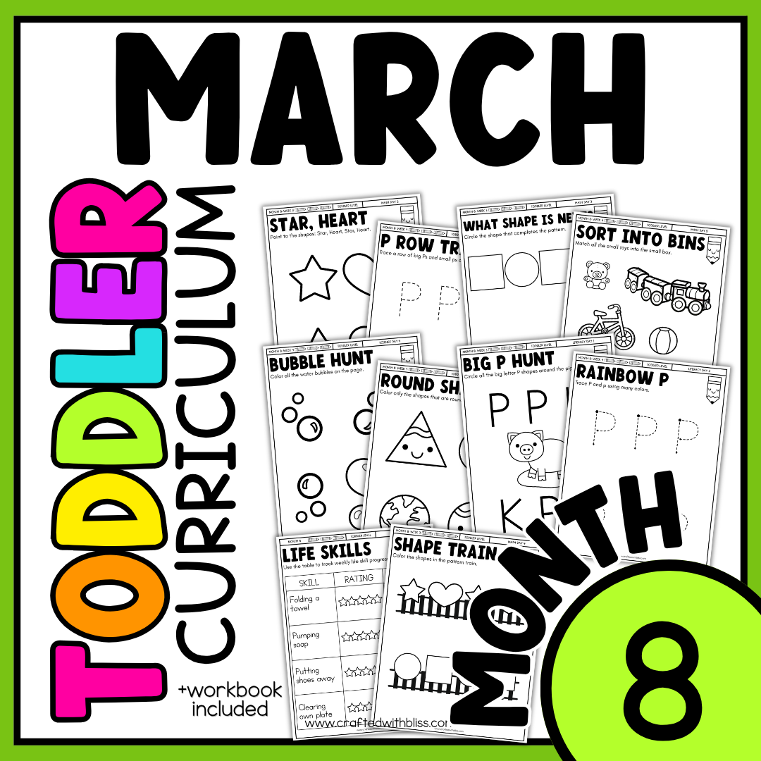 March Month 8 Toddler Curriculum Workbook Homeschool Tot School Daycare