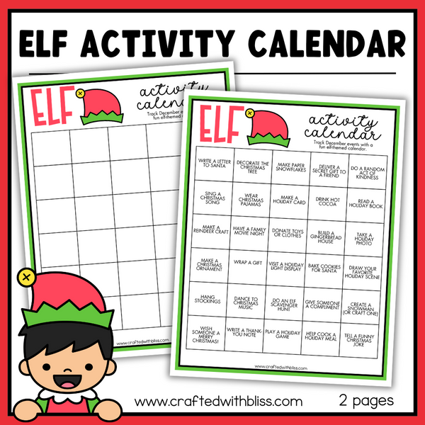 Elf Activity Calendar Printable – CraftedwithBliss