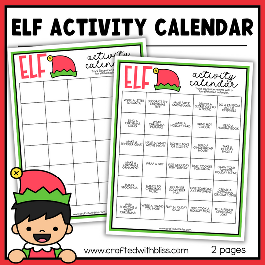 Elf Activity Calendar Printable