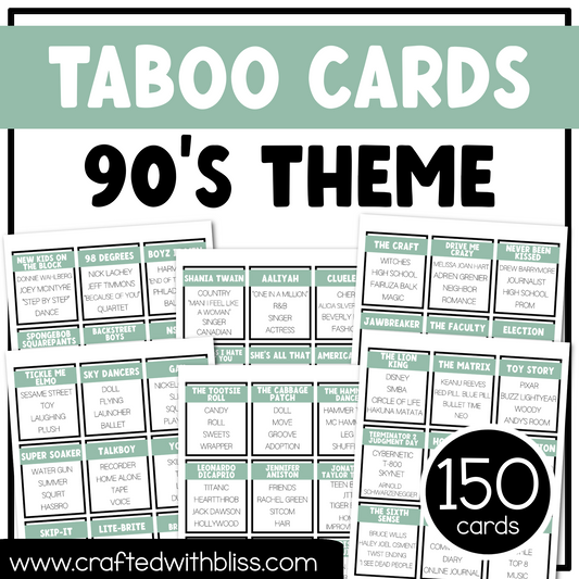 90's Theme Taboo Party Game 150 Card Fun Friday Ice Breaker Brain Break Classroom Forbidden Words