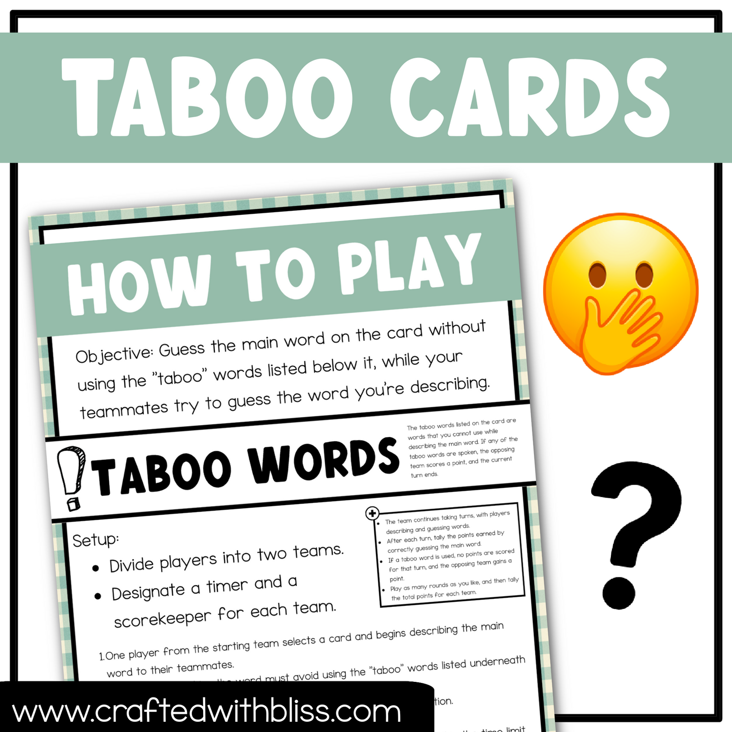 90's Theme Taboo Party Game 150 Card Fun Friday Ice Breaker Brain Break Classroom Forbidden Words