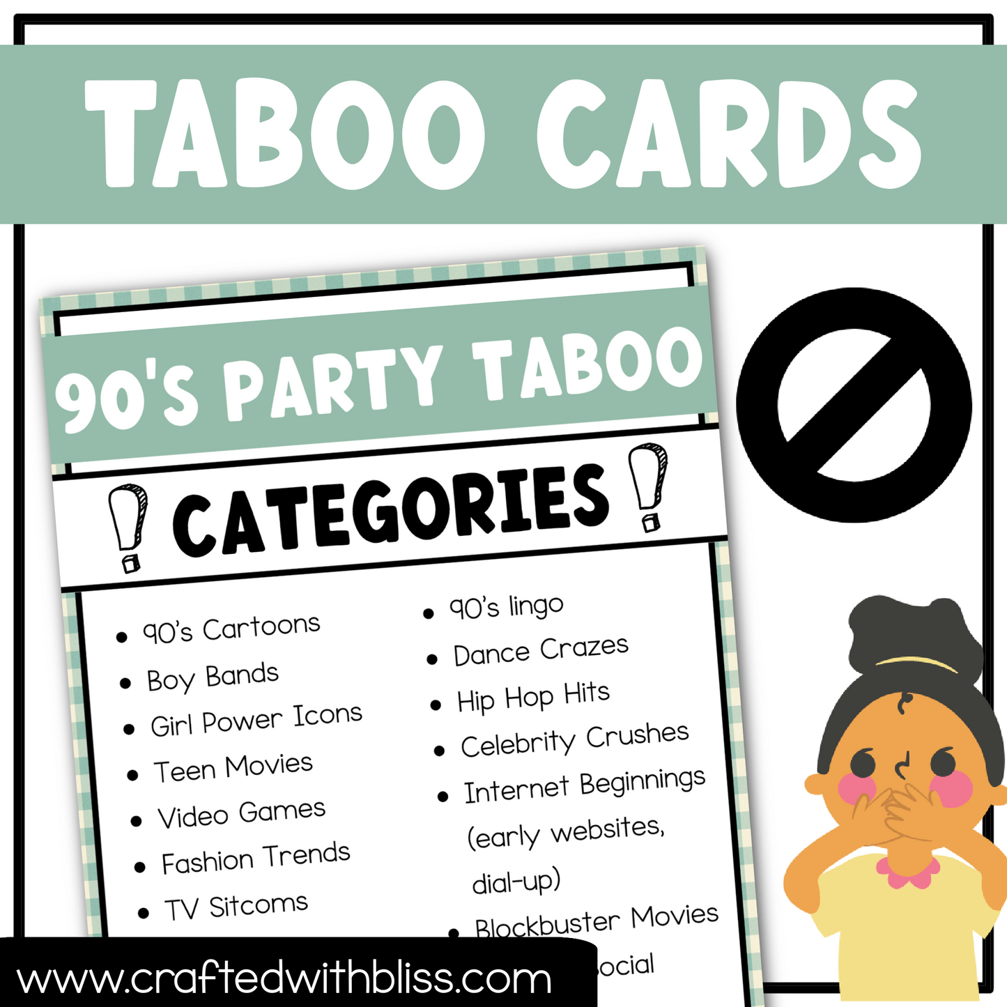 90's Theme Taboo Party Game 150 Card Fun Friday Ice Breaker Brain Break Classroom Forbidden Words