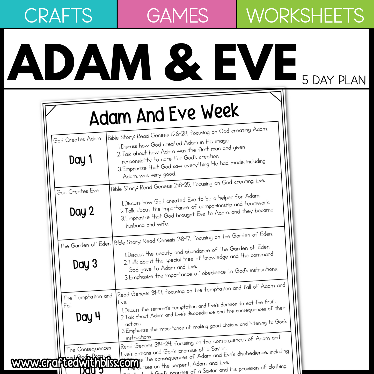 Adam And Eve Bible Story Worksheet Games Crafts