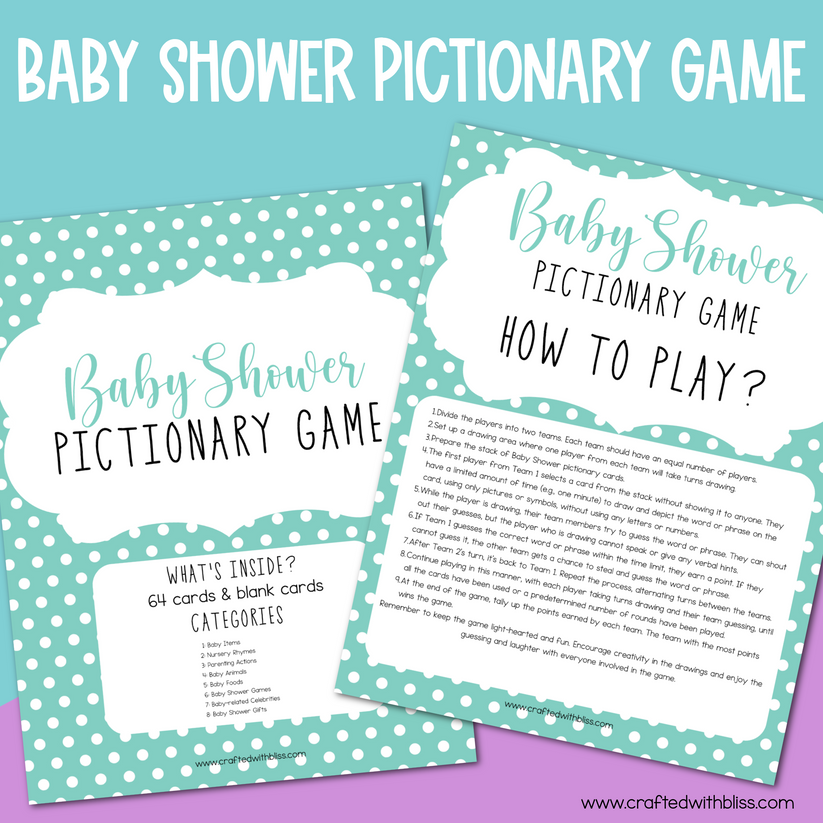 The Ultimate Baby Shower Pictionary Game 64 Cards CraftedwithBliss