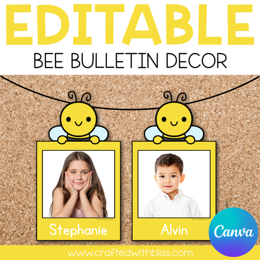 Editable Bee Photo Bulletin Decor | Canva Template