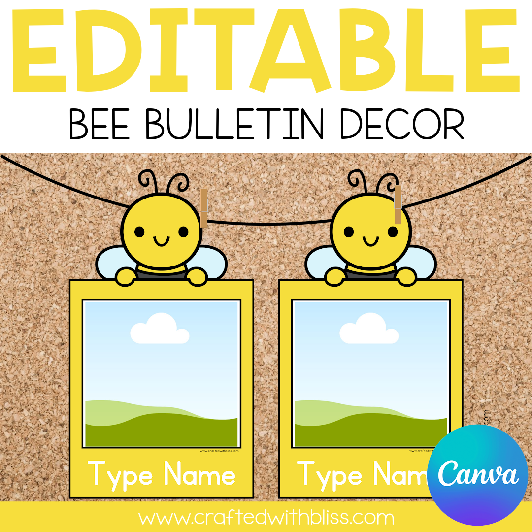 Editable Bee Photo Bulletin Decor | Canva Template