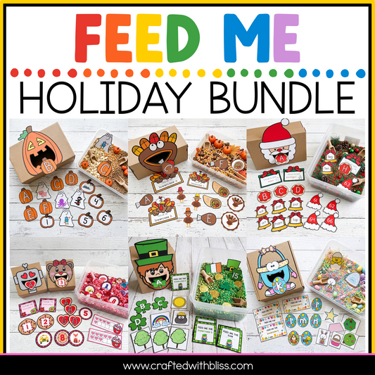 Holiday Feed Me Mini Bundle Sensory Bin Pre-K Phonics and Math Center