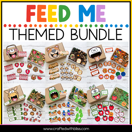 Themed Feed Me Mini Bundle Sensory Bin Pre-K Literacy and Math Center