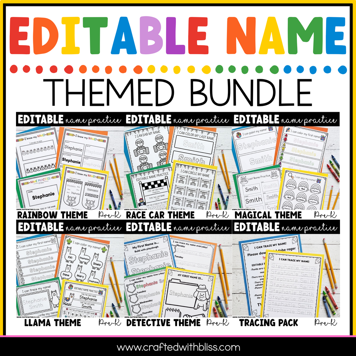 Editable Name Practice Printable PreK Writing Center Life Skill Mini Bundle